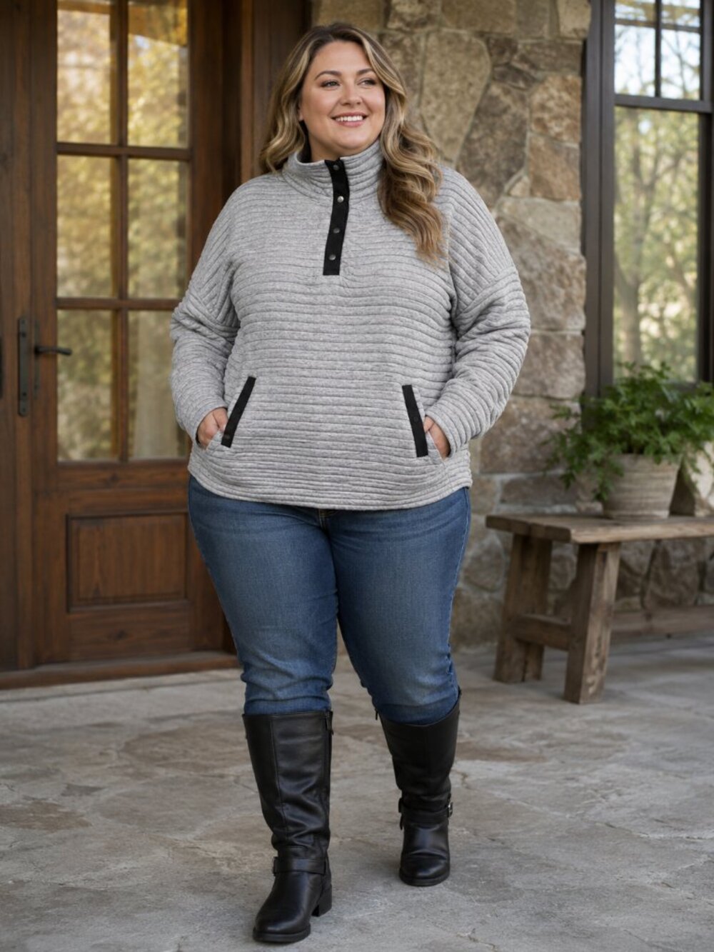 Duluth Trading Co. Women’s Gray Ribbed Snap-Neck Pullover Size 3X NWT